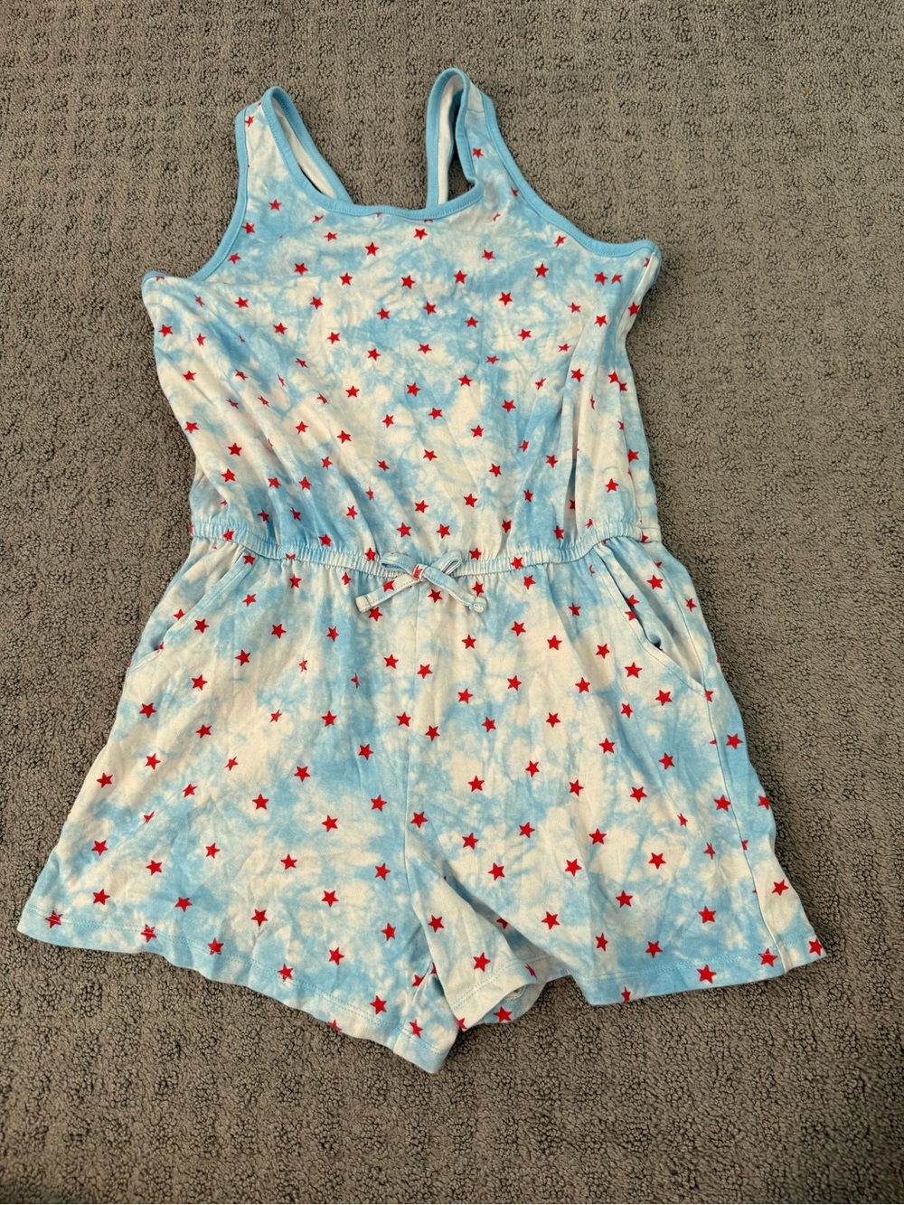 Cat & Jack Blue Tie-Dye Romper with Red Stars